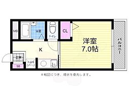 ルービンス観音 1Kの間取図画像