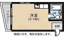 三篠アルティメイトビル 2階ワンルームの間取り