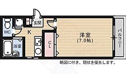 ラクープABE 5階1Kの間取り