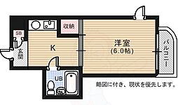 広島電鉄2系統 観音町駅 徒歩2分の賃貸マンション 5階1Kの間取り
