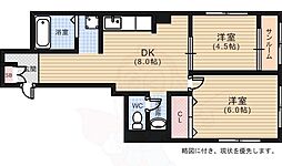 広島電鉄8系統 十日市町駅 徒歩3分の賃貸マンション 4階2DKの間取り