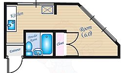 大森ビル 4階ワンルームの間取り