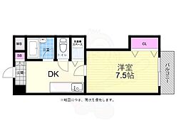 ヴェルマーレ中広 2階1Kの間取り