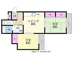 JR山陽新幹線 広島駅 徒歩14分の賃貸マンション 4階2LDKの間取り