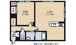 リバージュ中広 1階1LDKの間取り