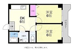 中広ハイム 4階2DKの間取り