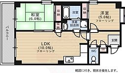 広島電鉄1系統 中電前駅 徒歩2分の賃貸マンション 2階2LDKの間取り