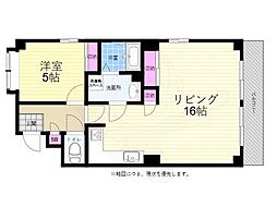 広島電鉄1系統 中電前駅 徒歩2分の賃貸マンション 5階1LDKの間取り