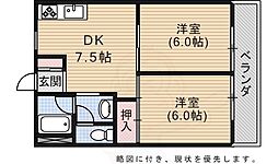 大宮コーポラス 4階2DKの間取り