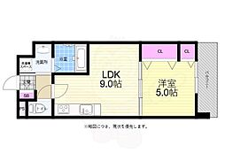 JR山陽本線 横川駅 徒歩10分の賃貸マンション 2階1LDKの間取り