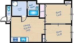 幟ハイツ 5階2DKの間取り