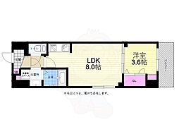 広島電鉄2系統 天満町駅 徒歩3分の賃貸マンション 13階1LDKの間取り