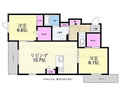 広島電鉄6系統 舟入町駅 徒歩7分の賃貸アパート 2階2LDKの間取り