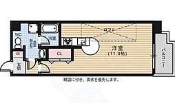 広島電鉄1系統 市役所前駅 徒歩3分の賃貸マンション 6階ワンルームの間取り