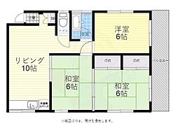 インフィールド河原町(旧河野ビル 3階2DKの間取り