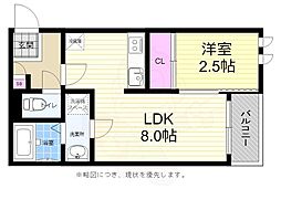 広島電鉄6系統 江波駅 徒歩23分の賃貸アパート 2階1LDKの間取り
