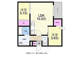 広島電鉄6系統 舟入町駅 徒歩7分の賃貸アパート 3階2LDKの間取り