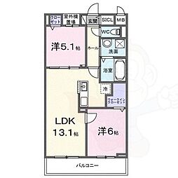 コレッソ・m 2階2LDKの間取り