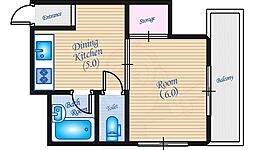 房尾本店楠木ビル 1DKの間取図画像