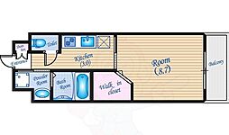 グラビスコート西十日市 1Kの間取図画像