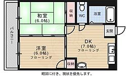 コーポ大本 2DKの間取図画像