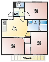 カーサヴェルデB 3DKの間取図画像