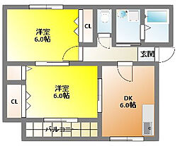 もも 2DKの間取図画像