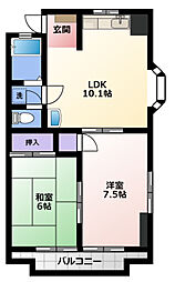 コーポスカイハイ 2LDKの間取図画像
