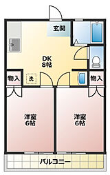 水野ハイツ 2DKの間取図画像