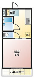 リバーハイツ今之浦 1DKの間取図画像