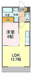 パルティール2 1LDKの間取図画像