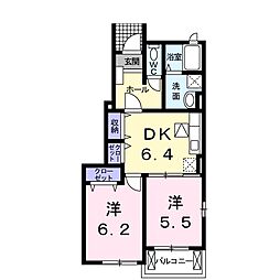 エバーフィールド1 2DKの間取図画像