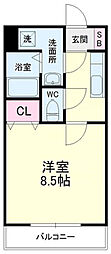 パレス林乃 1Kの間取図画像