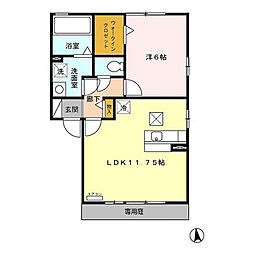 クルールB 1LDKの間取図画像