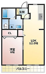 シャトレ伍番館 1LDKの間取図画像