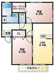 コート・ラフィーネC 2LDKの間取図画像