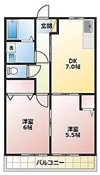 ヤマユウハウス徳光 2DKの間取図画像