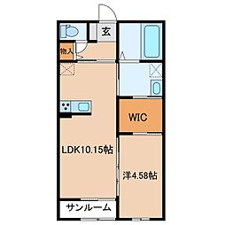 ウィズハイム西松本 1階1LDKの間取り