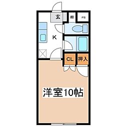レジデンス北深志 1Kの間取図画像