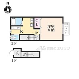 リバティハイツII 205 2階1Kの間取り