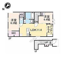 近江鉄道近江本線 彦根口駅 徒歩10分の賃貸アパート 2階2LDKの間取り