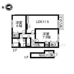 JR東海道・山陽本線 瀬田駅 徒歩25分の賃貸アパート 2階2LDKの間取り