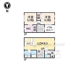 レ・フルーレットB 1階2LDKの間取り