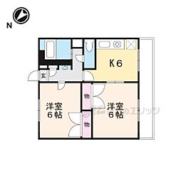 JR東海道・山陽本線 栗東駅 徒歩17分の賃貸アパート 2階2LDKの間取り