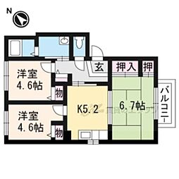 シャーメゾンフェヴリエＢ棟 2階3DKの間取り