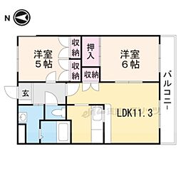 プレイスエリエゼル 2階2LDKの間取り