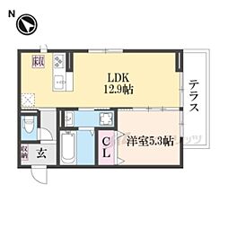 JR東海道・山陽本線 栗東駅 徒歩9分の賃貸アパート 1階1LDKの間取り