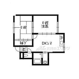 JR草津線 手原駅 徒歩10分の賃貸アパート 1階2DKの間取り