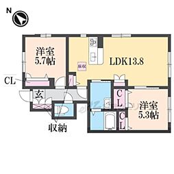 グレイスワン 2LDKの間取図画像