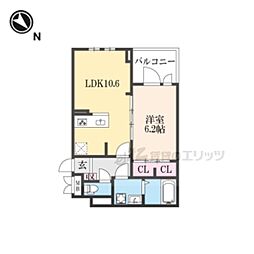 フルール彦根 1LDKの間取図画像